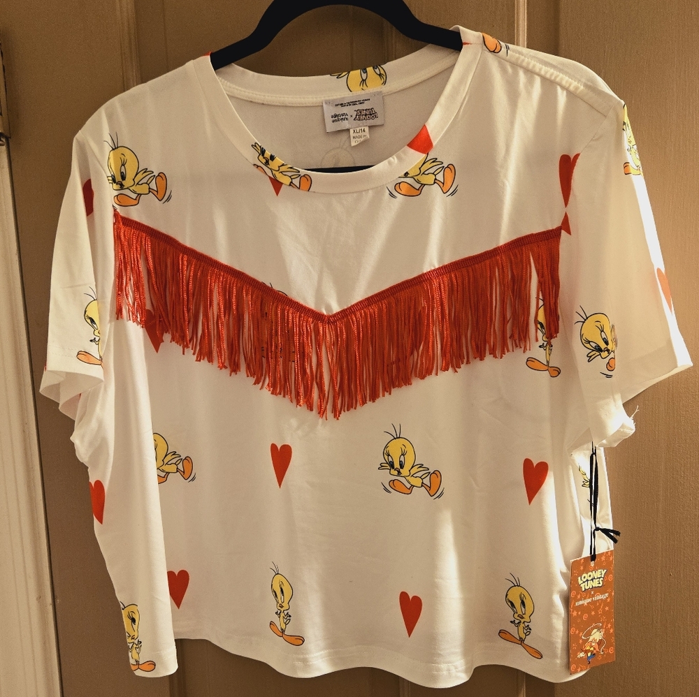 Unique vintage x Looney Tunes XL tweets fringe t-shirt